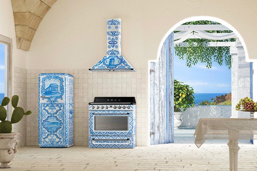 Here's the whole blue range in the kitchen to make a colorful statement.