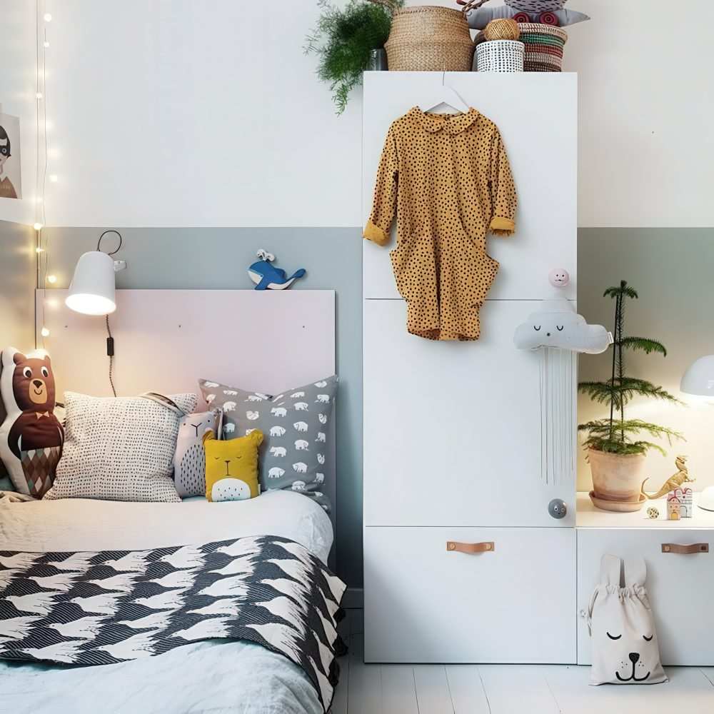 BESTÅ storage combination with ÖSTERNÄS handles can be placed in a modern teenager's room. (my.ikea.inspo).