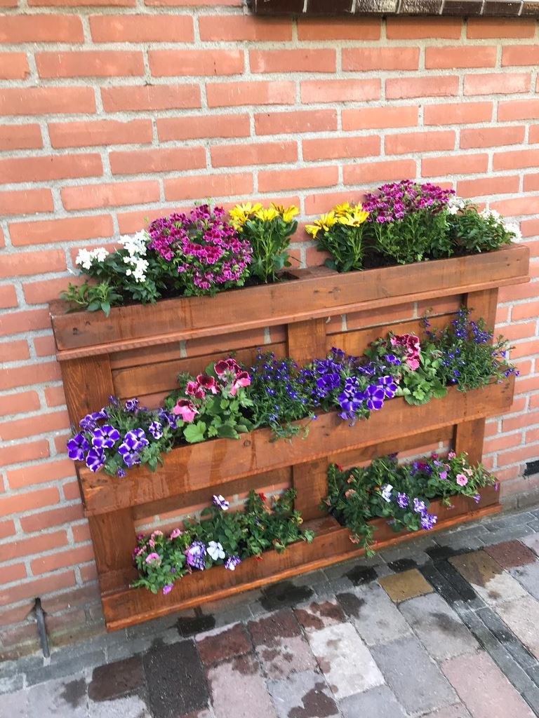 Turn a pallet into a floating garden for bright flowers, it won't take any ground space.