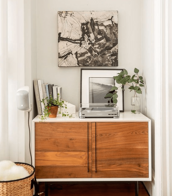 DIY Metod hack with stained doors, thin handles and legs to achieve a mid-century modern look.